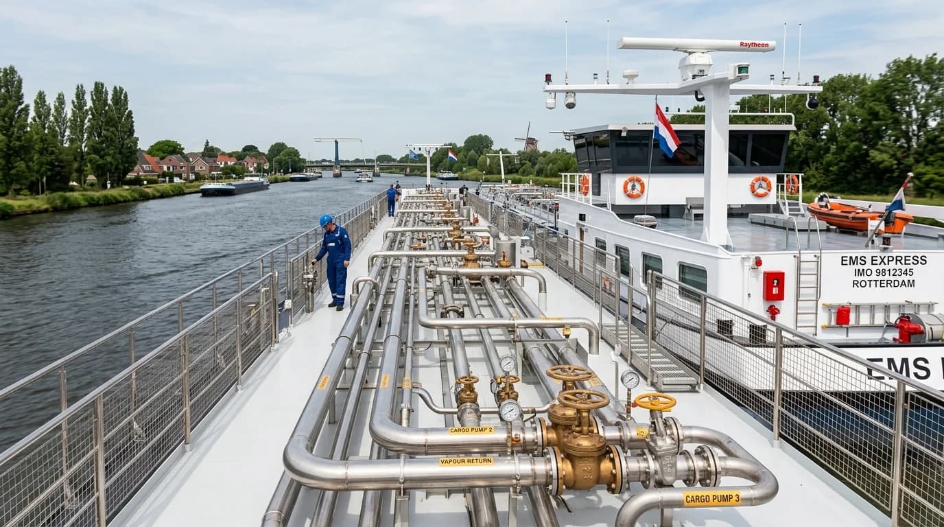 LHZ modern double-hulled inland chemical tanker with 316L stainless steel tanks